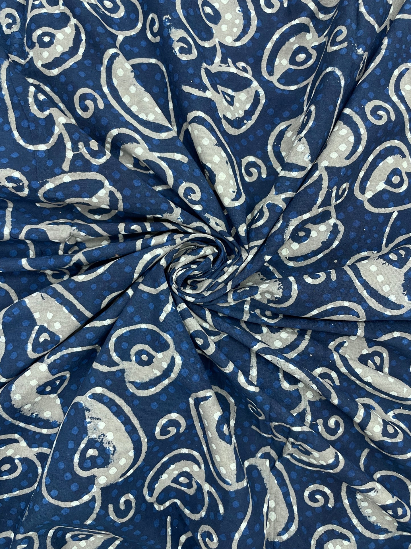 Unique Gorgeous Block Print On Blue Cotton Fabric