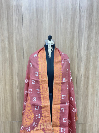 Heavy Premium Exclusive Traditional Print With Magnificent Golden Zari Paisley Work On Cotton Chanderi Dupatta