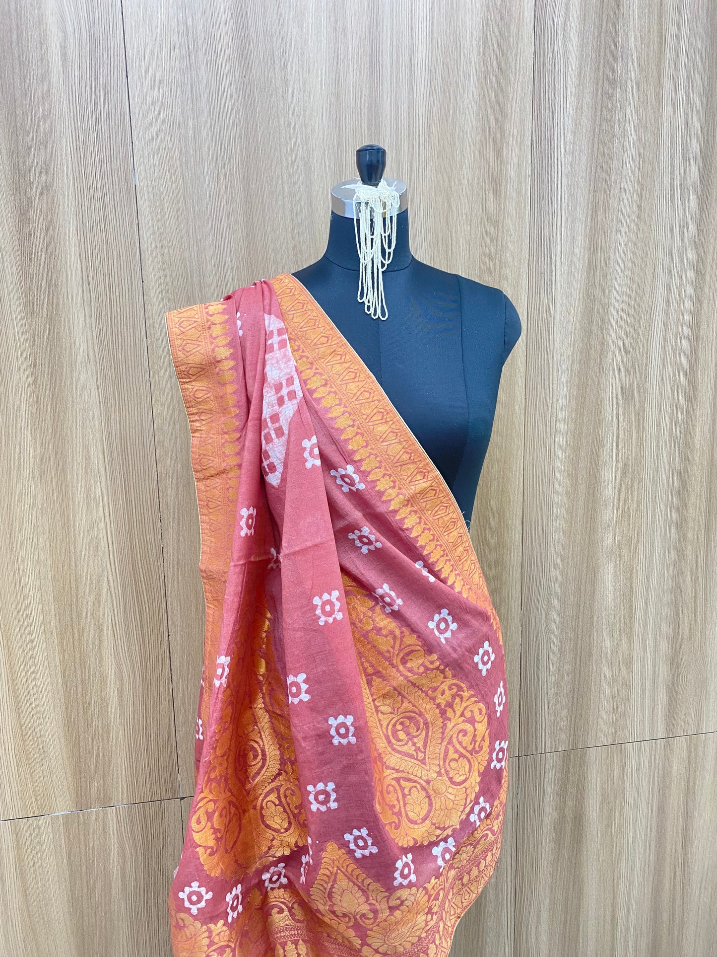 Heavy Premium Exclusive Traditional Print With Magnificent Golden Zari Paisley Work On Cotton Chanderi Dupatta