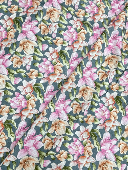 Pleasing Stunning Multi Color Floral Print With Zari Work On Crepe Cotton Fabric