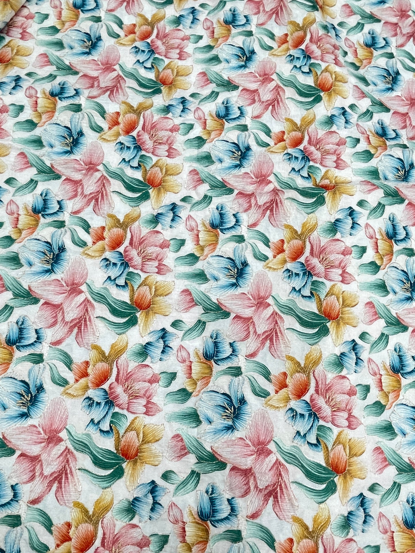 Pleasing Stunning Multi Color Floral Print With Zari Work On Crepe Cotton Fabric