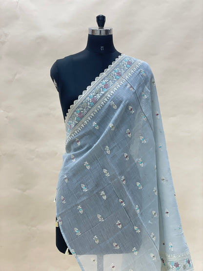 Fancy Classic Floral Thread Embroidery On Chanderi Dupatta