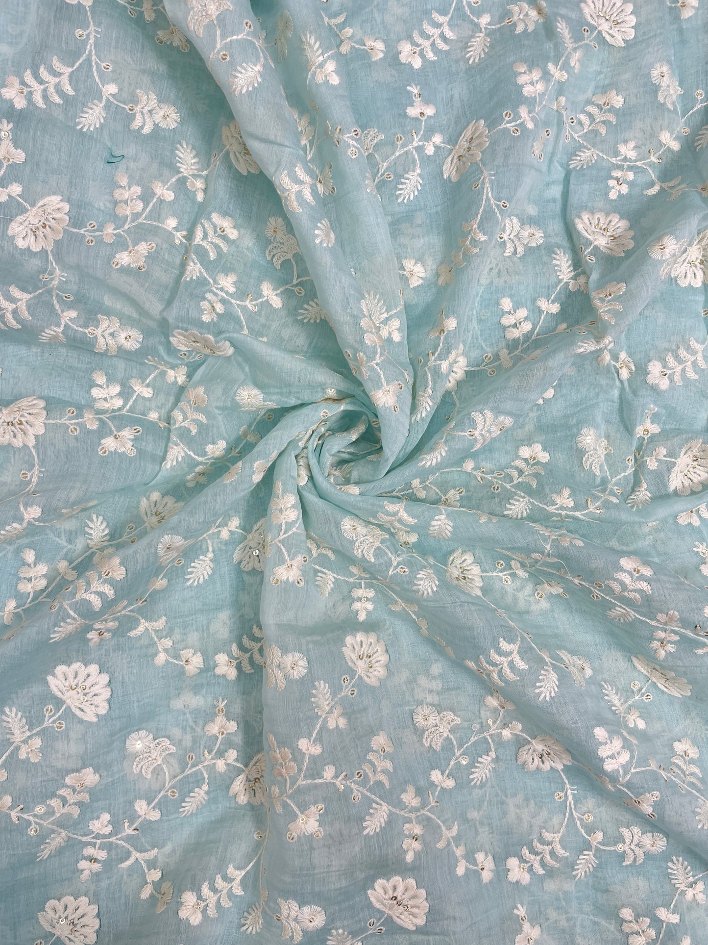 Gorgeous Appealing White Minimal Floral Thread Embroidery On Chanderi Fabric