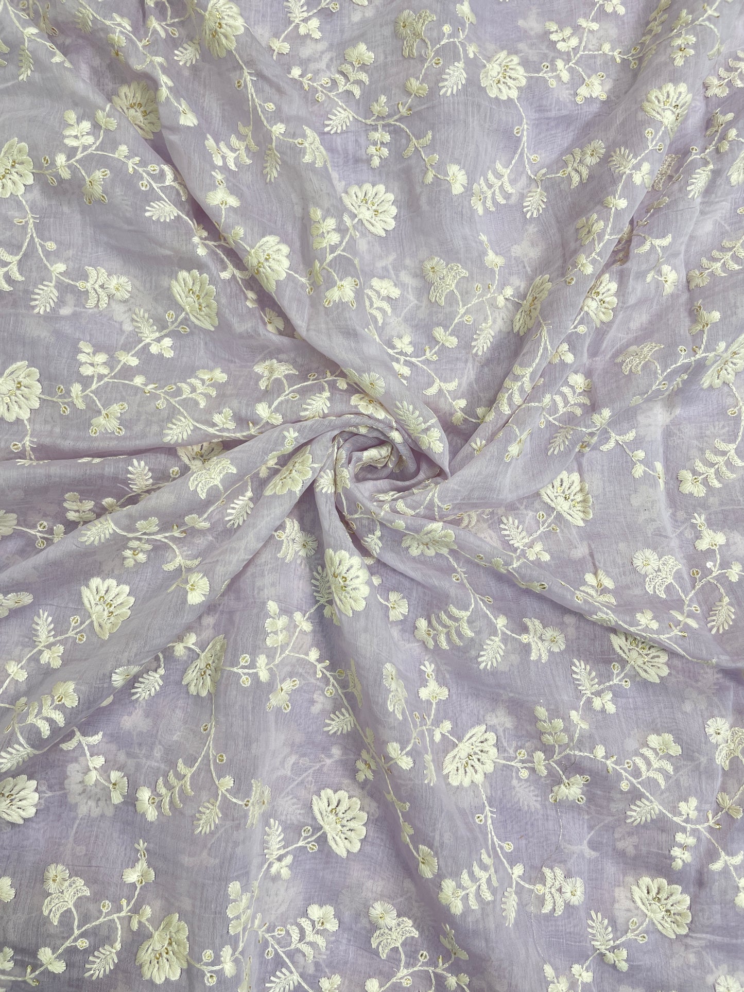 Gorgeous Appealing White Minimal Floral Thread Embroidery On Chanderi Fabric