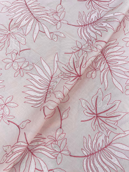 Eye Catching Elegant Floral Thread Embroidery With Minimal Sequin Work On Cotton Fabric