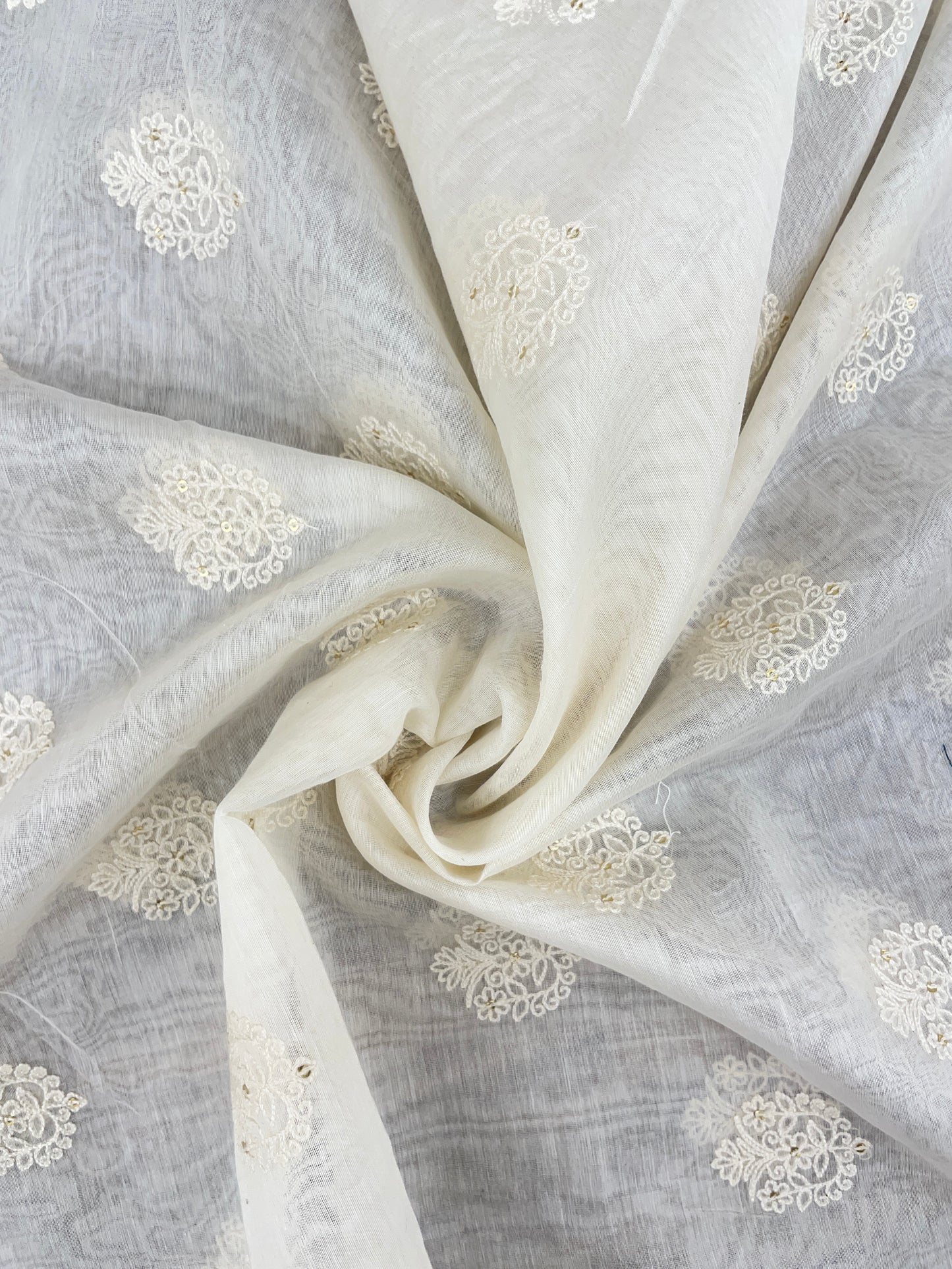 Classic Elegant White Thread And Golden Sequin Work On Dyeable Chanderi Fabric