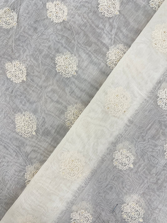 Classic Elegant White Thread And Golden Sequin Work On Dyeable Chanderi Fabric