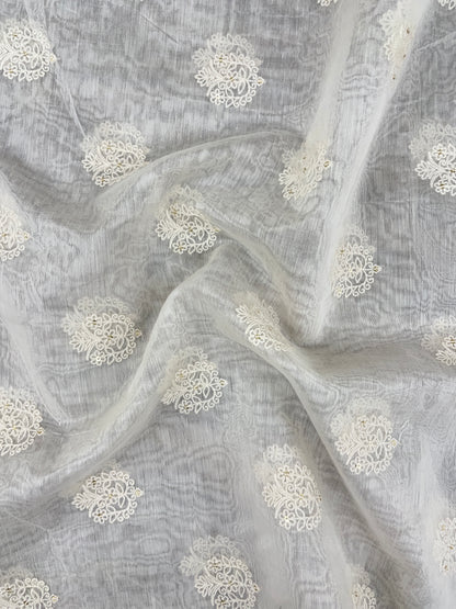 Classic Elegant White Thread And Golden Sequin Work On Dyeable Chanderi Fabric