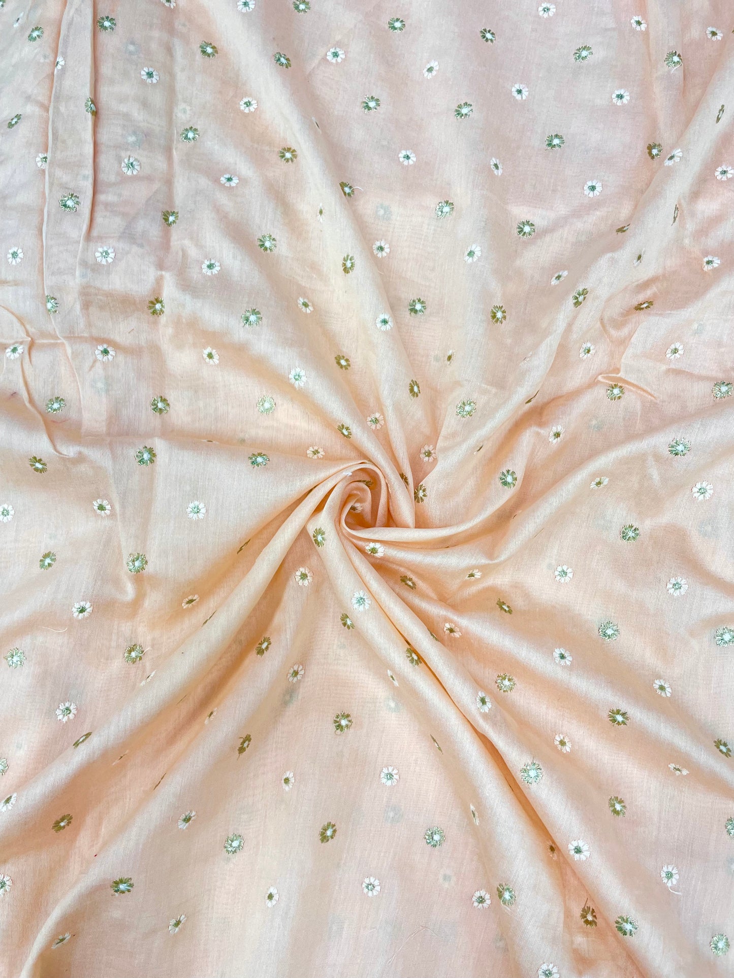 Delicate Pleasing Dainty Floral Thread Embroidery With Golden Foil Work On Chanderi Silk Fabric