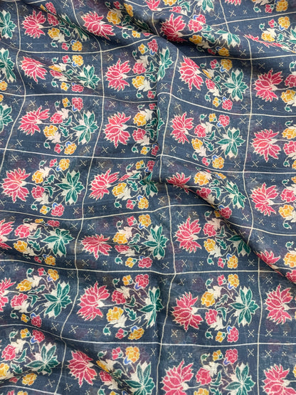 Pleasant Wonderful Bright Ethnic Floral Print On Chanderi Fabric