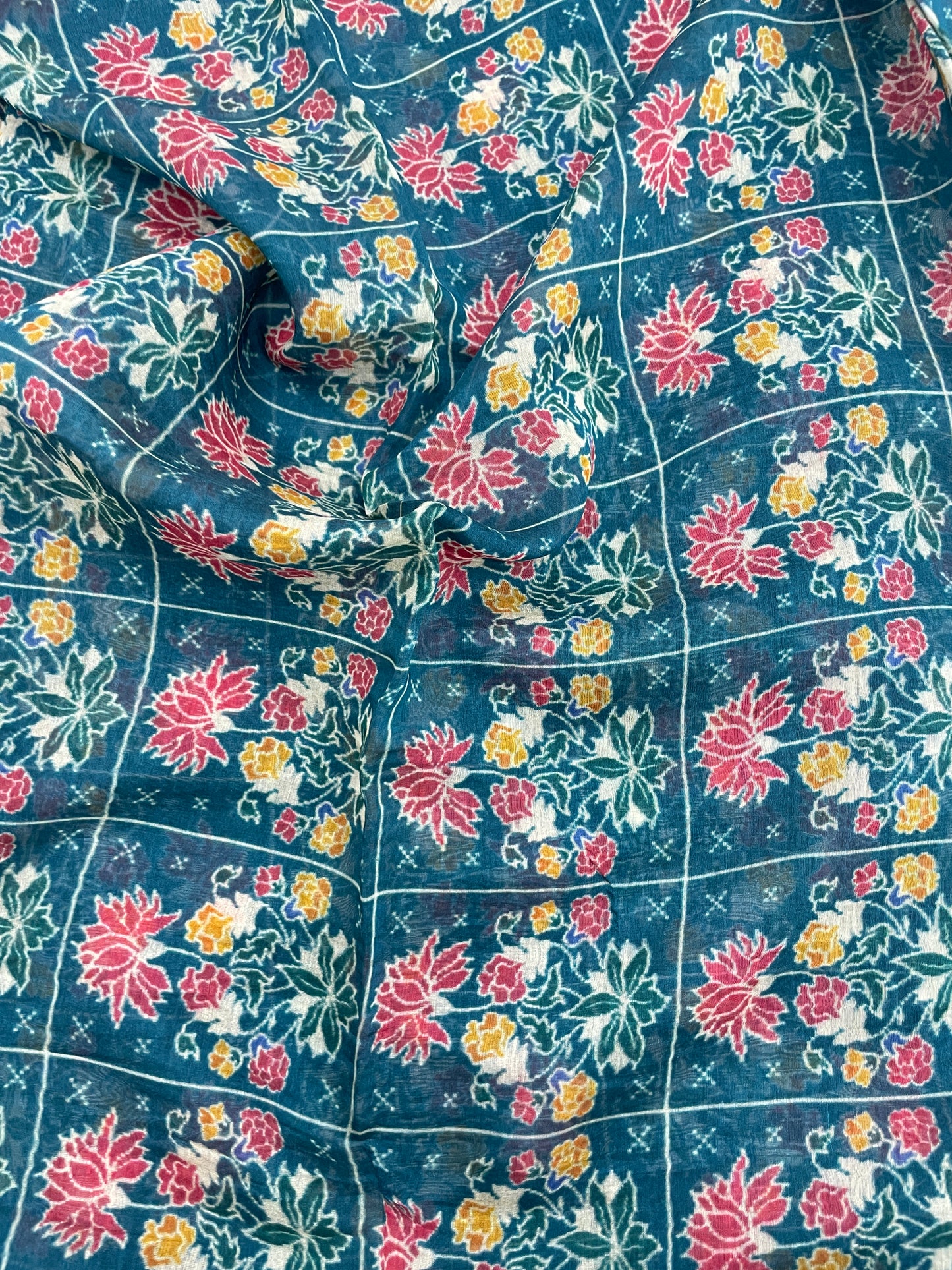 Pleasant Wonderful Bright Ethnic Floral Print On Chanderi Fabric