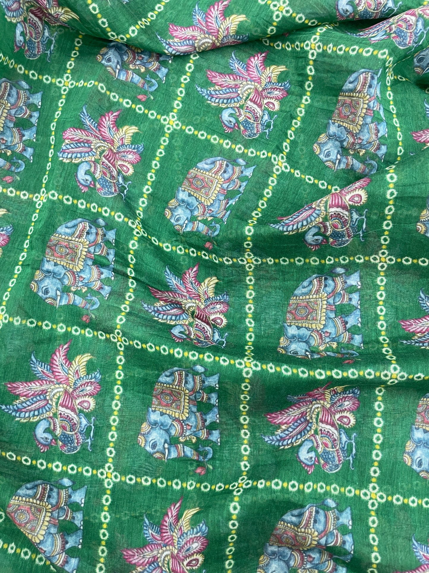 Elegant Attractive Traditional Elephant Figure Print On Bright Colored Chanderi Fabric