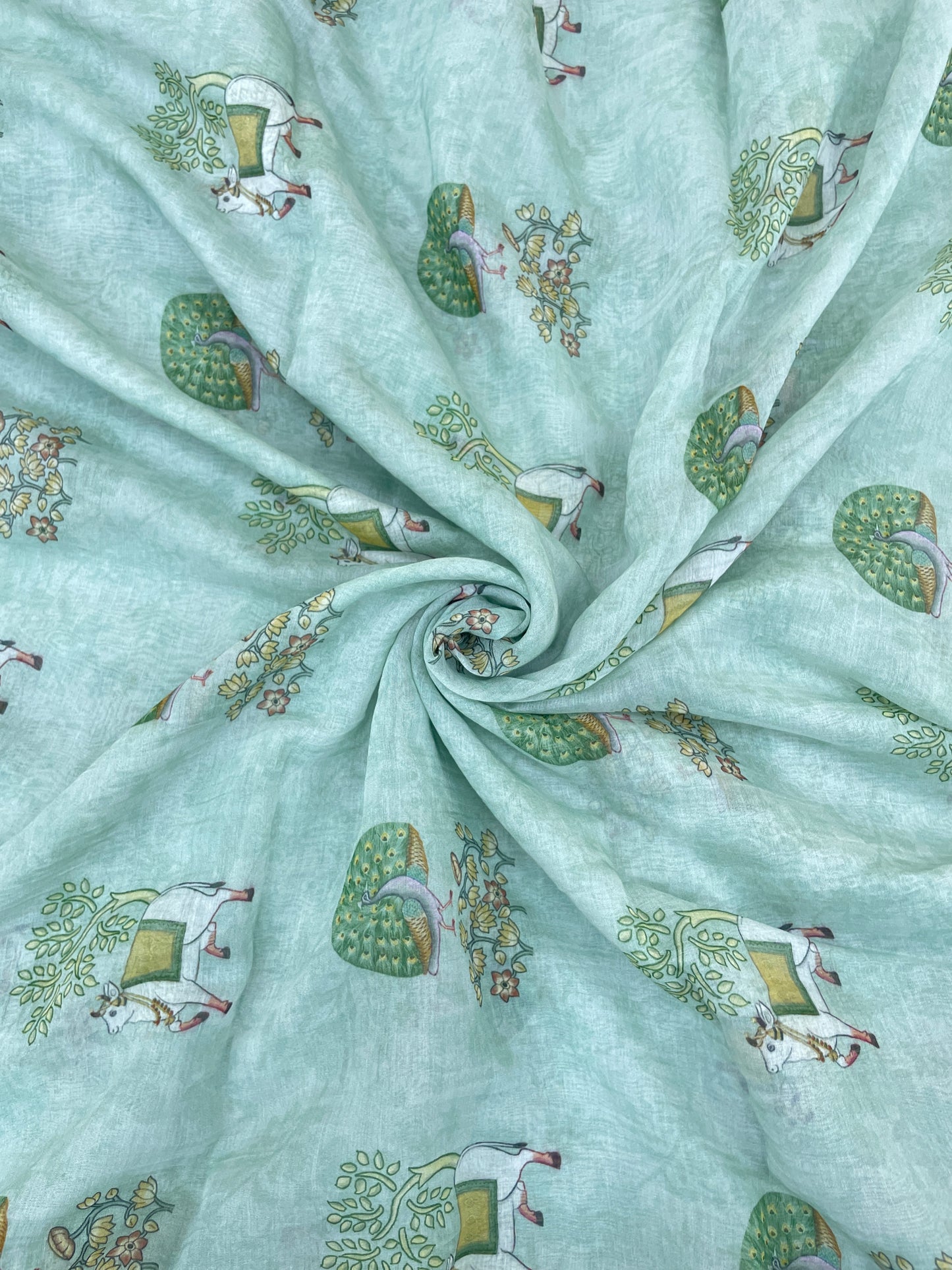 Pleasant Eye-catching Pichwai With Peacock Print On Chanderi Fabric