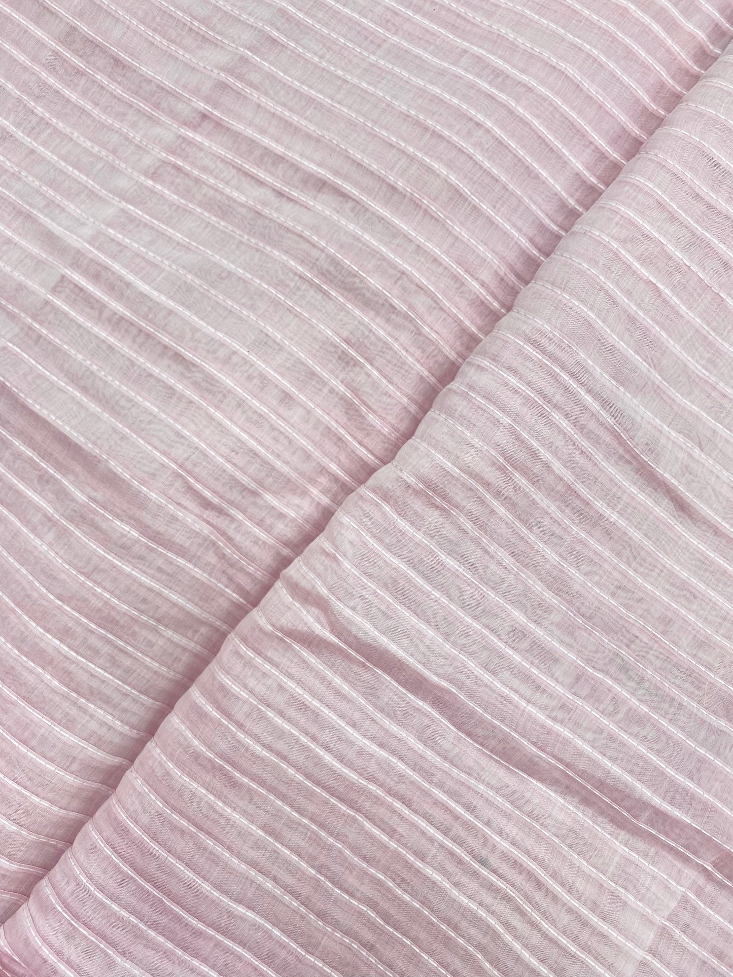 Minimal Premium Subtle Parallel Line Pintex Thread Embroidery All Over Chanderi Silk Fabric