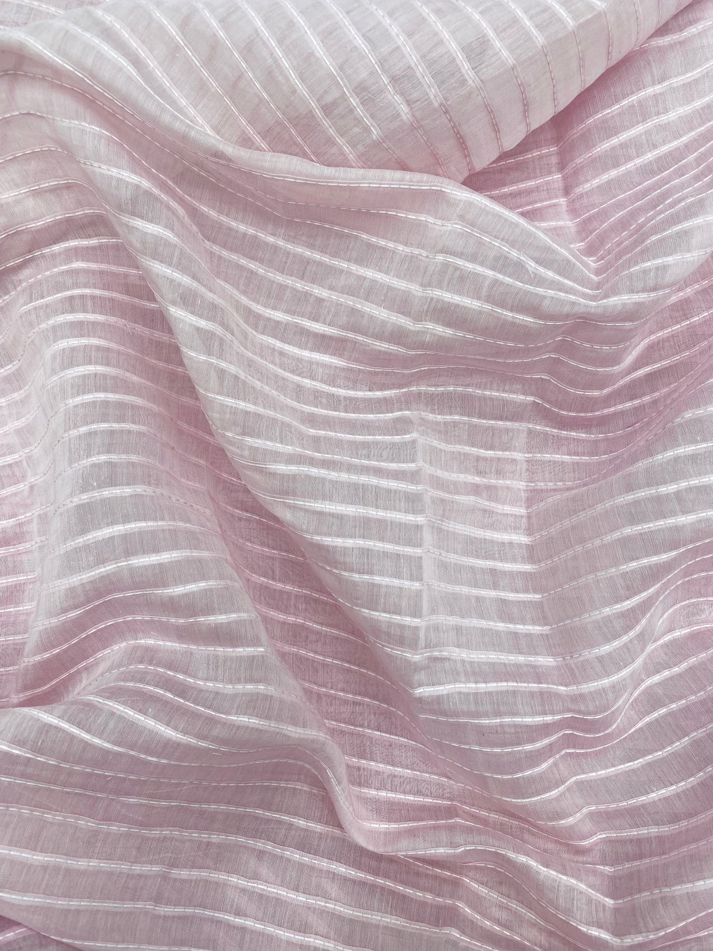 Minimal Premium Subtle Parallel Line Pintex Thread Embroidery All Over Chanderi Silk Fabric