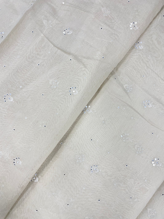 Subtle Yet Elegant Thread Embroidery With Semi Plastic Work On Chanderi Silk Fabric