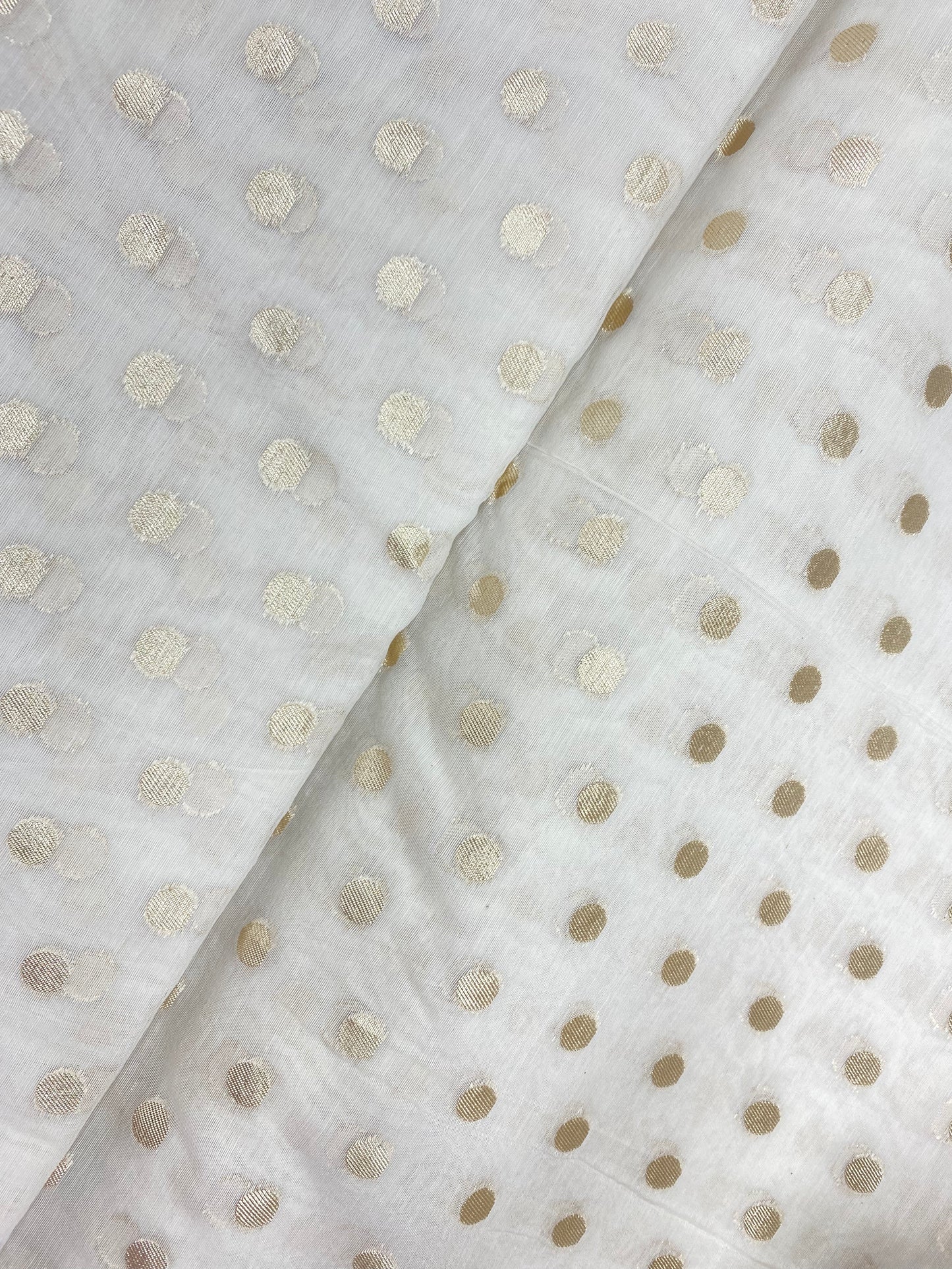 Beautiful Pretty Golden Zari Polka Dot Work On Dyeable Banarasi Chanderi Jacquard Fabric