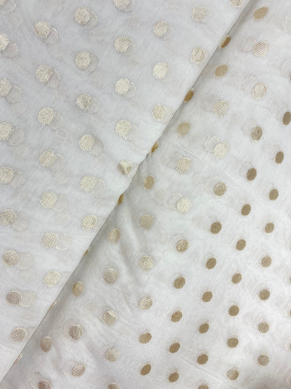 Beautiful Pretty Golden Zari Polka Dot Work On Dyeable Banarasi Chanderi Jacquard Fabric