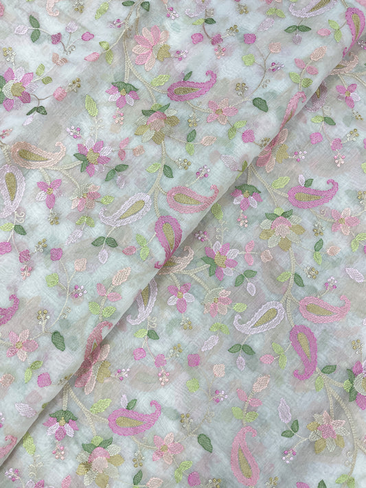 Gorgeous Appealing All Over Multithread Embroidery on Chanderi Silk Fabric