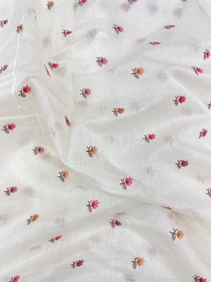 Beautiful Classic Flower Multithread Butti Embroidery On Chanderi Silk Fabric