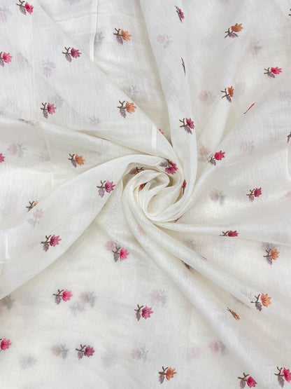 Beautiful Classic Flower Multithread Butti Embroidery On Chanderi Silk Fabric