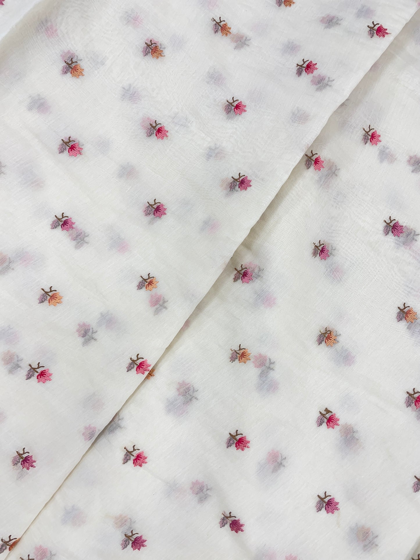 Beautiful Classic Flower Multithread Butti Embroidery On Chanderi Silk Fabric