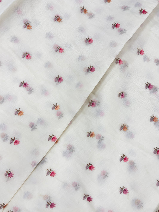 Beautiful Classic Flower Multithread Butti Embroidery On Chanderi Silk Fabric