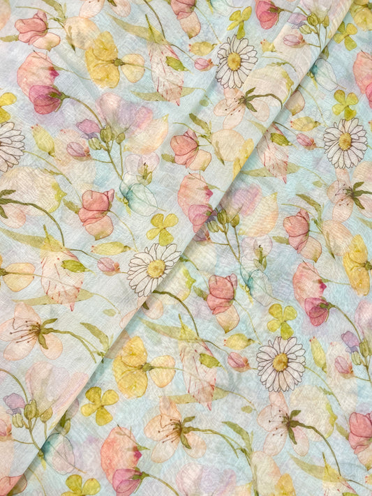 Adorable Pleasant Marvelous Floral Print On Chanderi Fabric