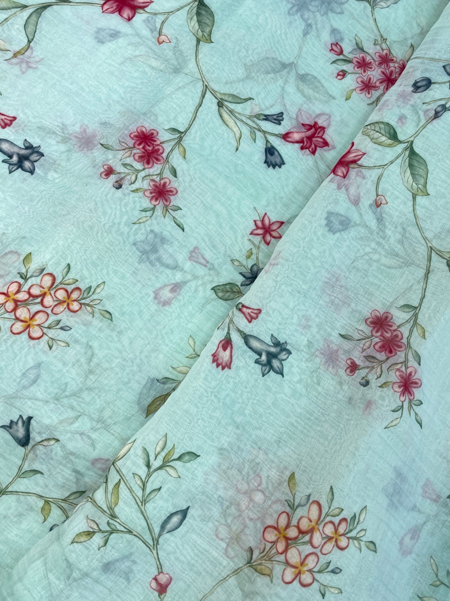 Pleasant Beautiful Colorful Minimal Floral Print On Chanderi Fabric