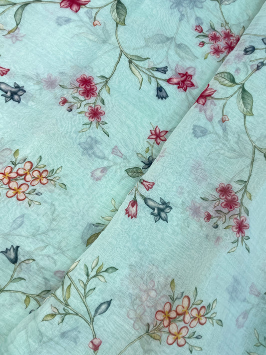 Pleasant Beautiful Colorful Minimal Floral Print On Chanderi Fabric