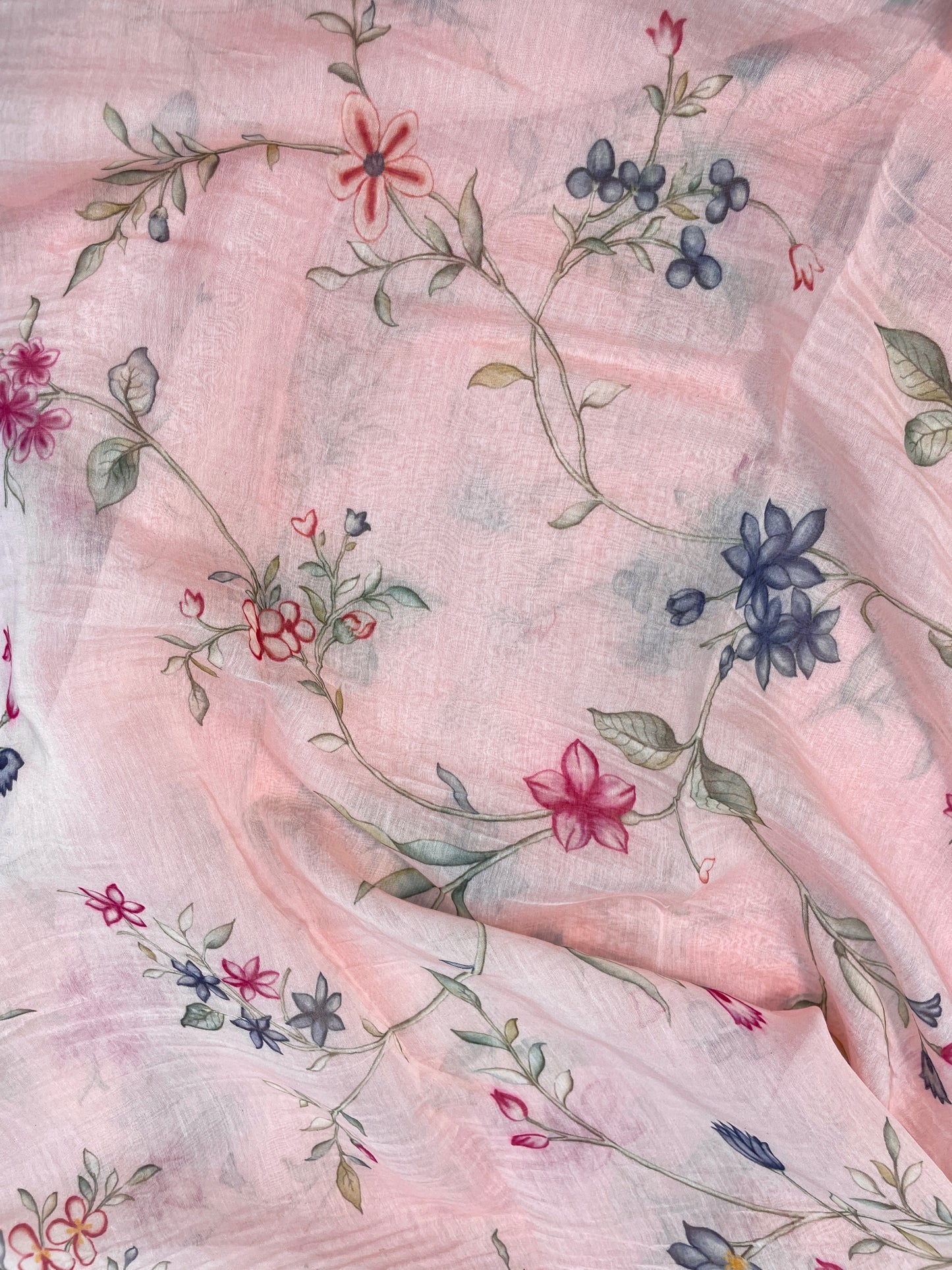 Pleasant Beautiful Colorful Minimal Floral Print On Chanderi Fabric