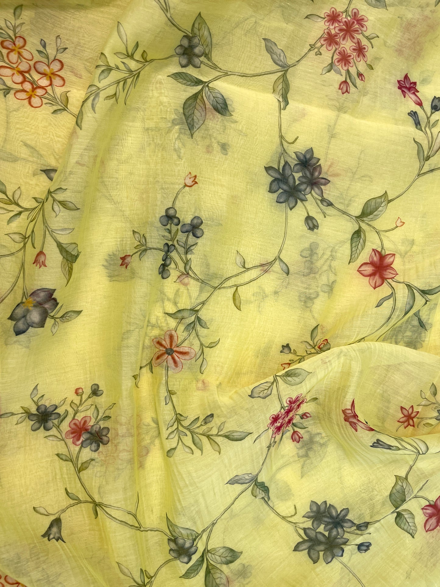 Pleasant Beautiful Colorful Minimal Floral Print On Chanderi Fabric