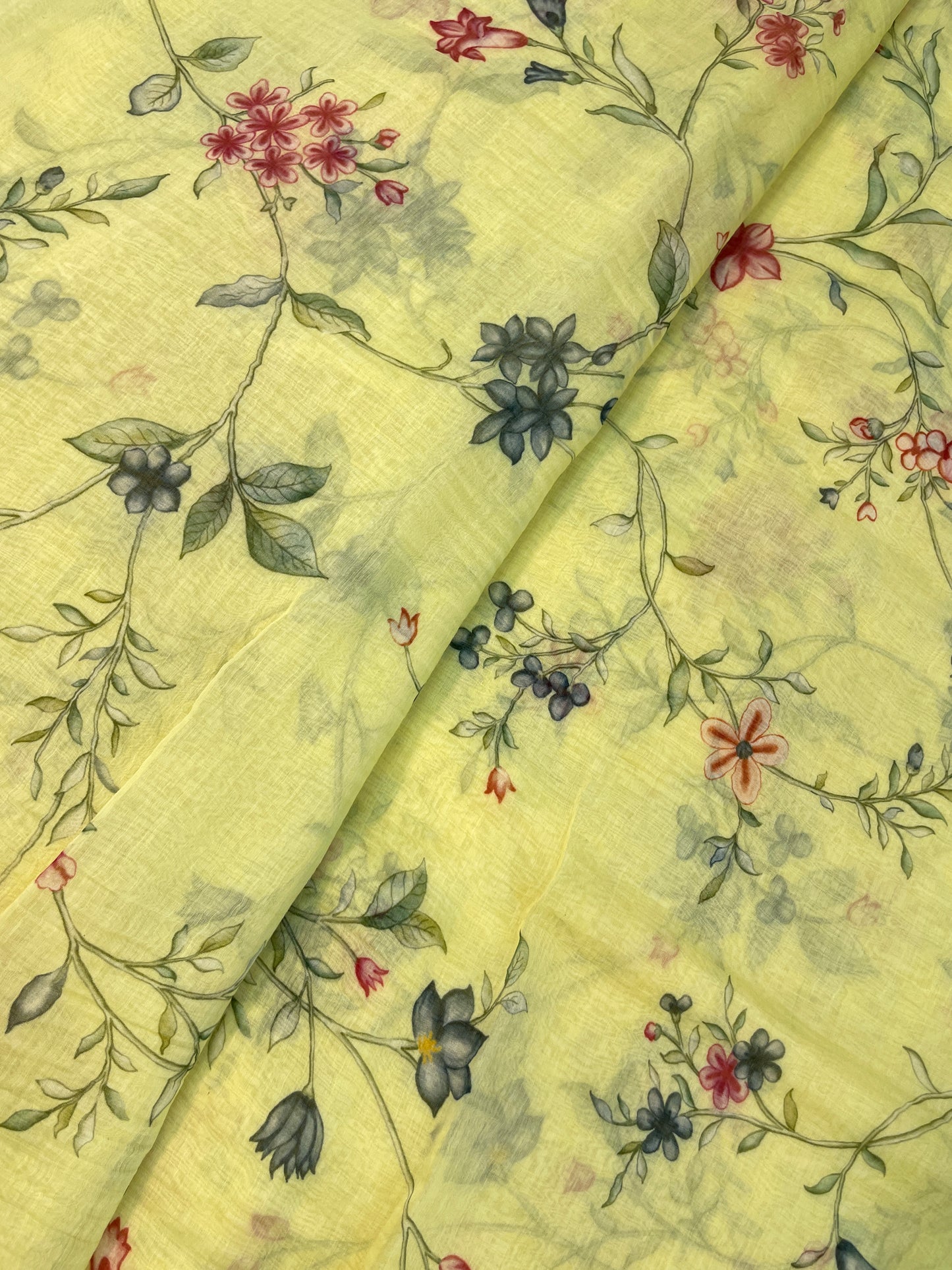 Pleasant Beautiful Colorful Minimal Floral Print On Chanderi Fabric