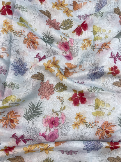 Brilliant Gorgeous Multi Color Floral Print On Chanderi Fabric