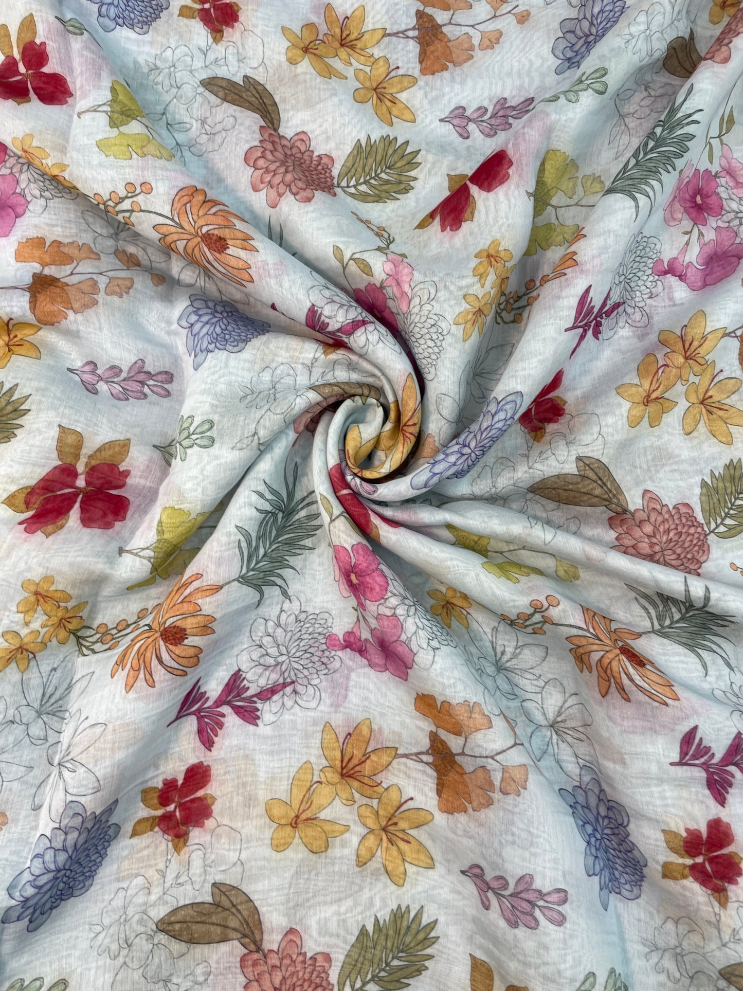 Brilliant Gorgeous Multi Color Floral Print On Chanderi Fabric