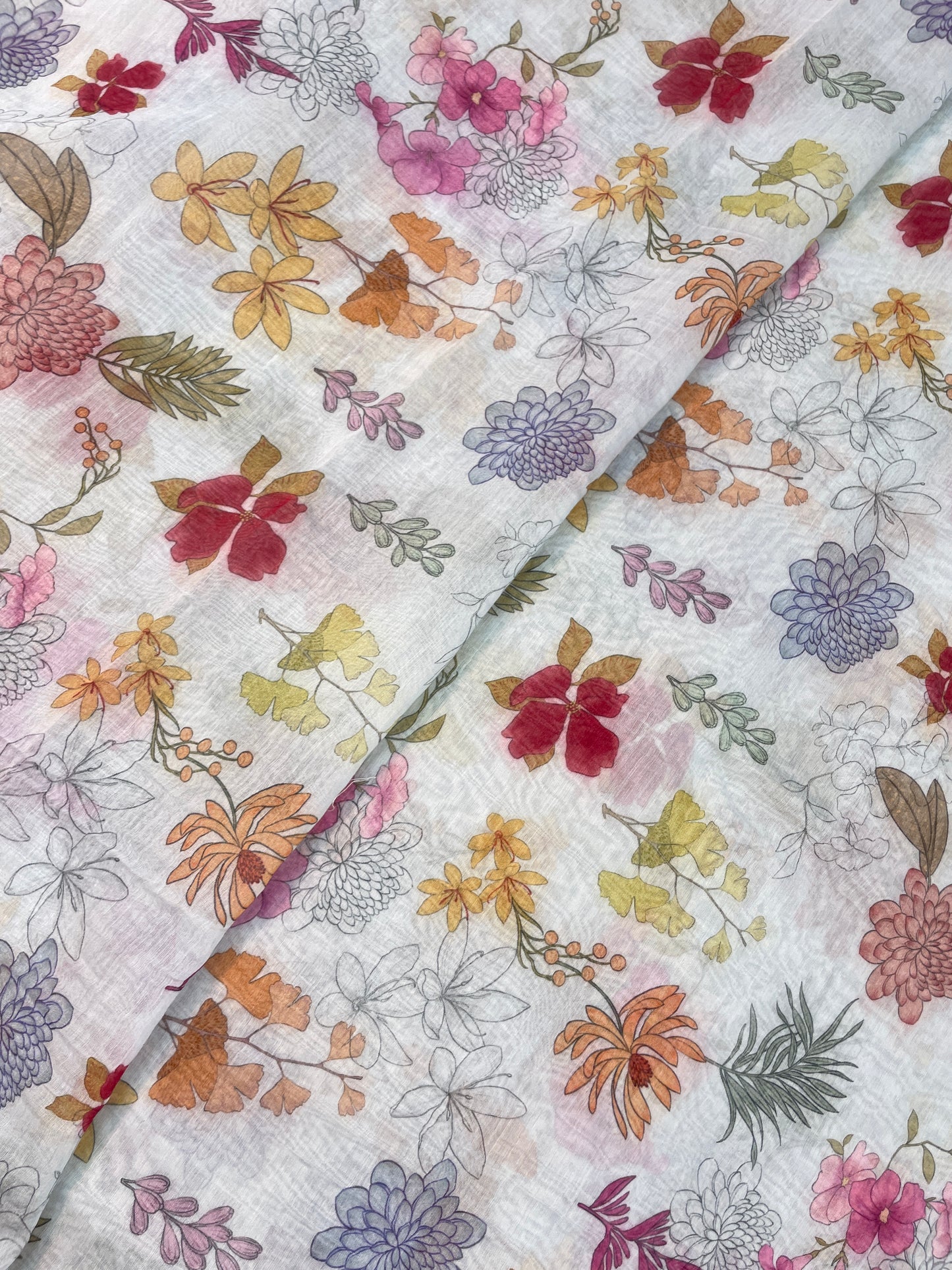 Brilliant Gorgeous Multi Color Floral Print On Chanderi Fabric