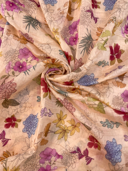 Brilliant Gorgeous Multi Color Floral Print On Chanderi Fabric