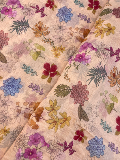 Brilliant Gorgeous Multi Color Floral Print On Chanderi Fabric