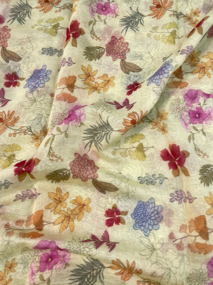 Brilliant Gorgeous Multi Color Floral Print On Chanderi Fabric