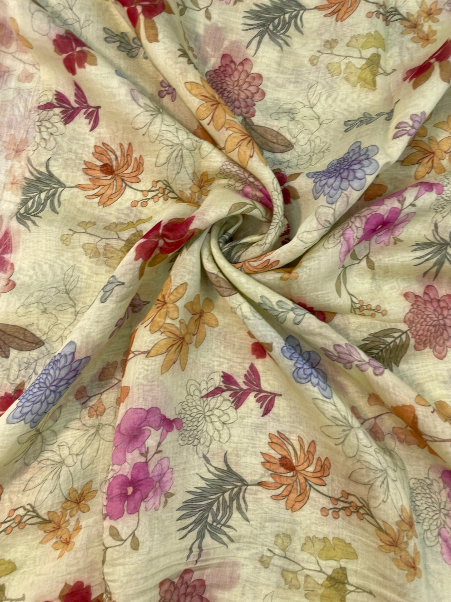 Brilliant Gorgeous Multi Color Floral Print On Chanderi Fabric