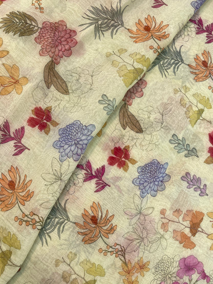 Brilliant Gorgeous Multi Color Floral Print On Chanderi Fabric