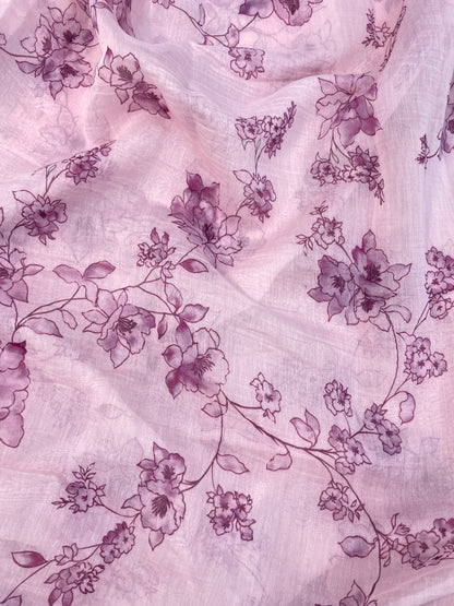 Elegant Adorable Floral Print On Chanderi Fabric