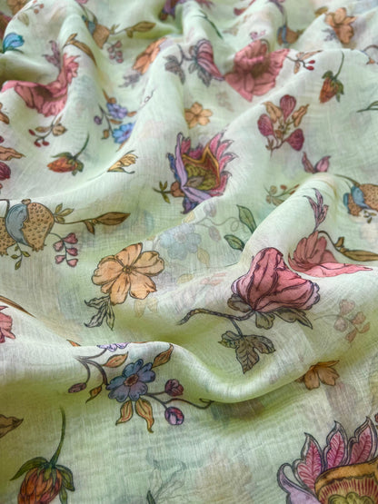 Superb Excellent Floral Print On Chanderi Fabric