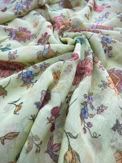 Superb Excellent Floral Print On Chanderi Fabric