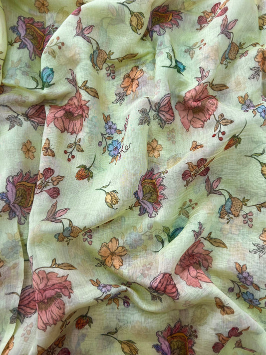 Superb Excellent Floral Print On Chanderi Fabric