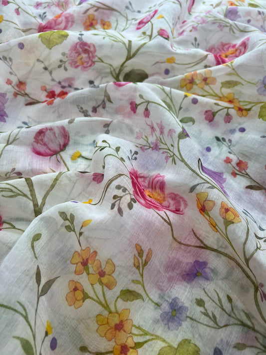 Beautiful Pretty Floral Print On Chanderi Fabric