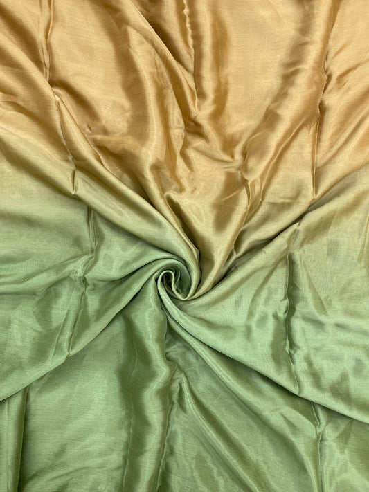 Pretty Attractive Golden-Sage Green Multi Color Shaded Print On Chinon Fabric