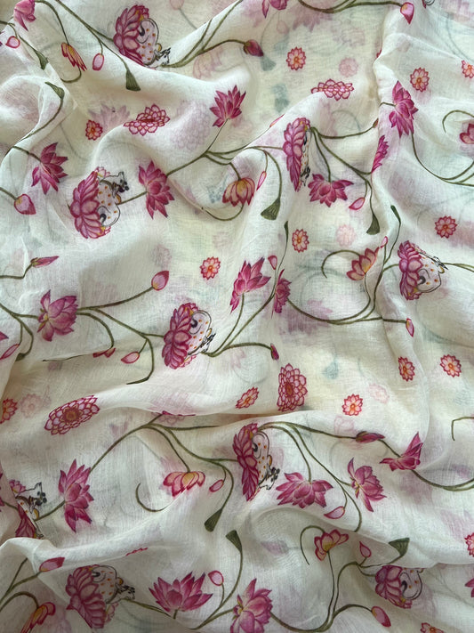 Pleasing Fantastic Floral Print On Chanderi Print