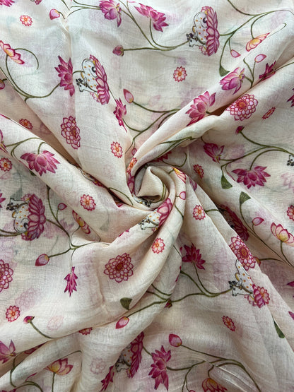 Pleasing Fantastic Floral Print On Chanderi Print