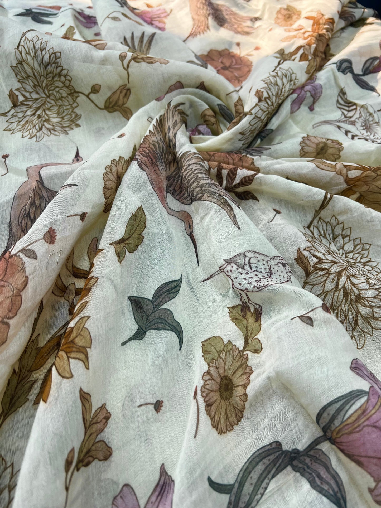 Amazing Unique Floral With Animal Print On Chanderi Fabric